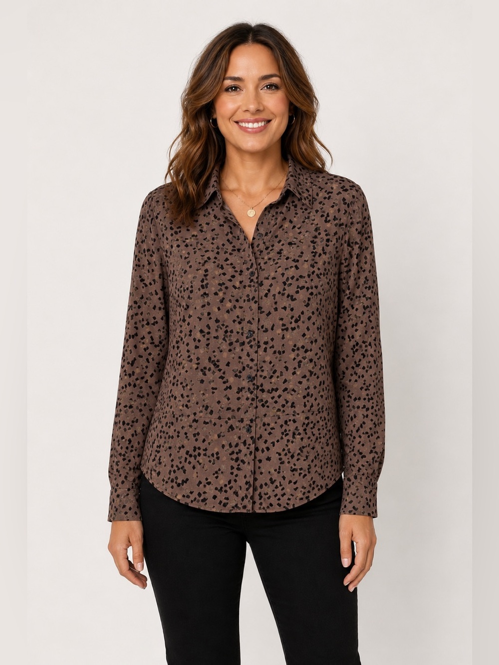 Susan Graver Print Blouse Long Sleeve Size Small